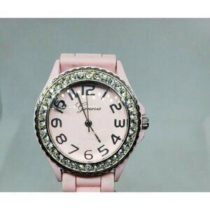 Geneva Pink Silicone Band Vintage-Inspired Watch – Faux Diamond Studded
